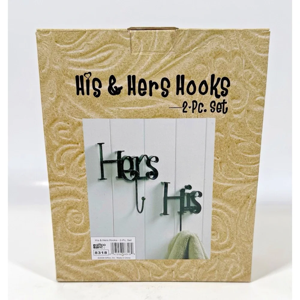 Giftco His & Hers Wall Hooks Set Black Metal Script Farmhouse Decor
